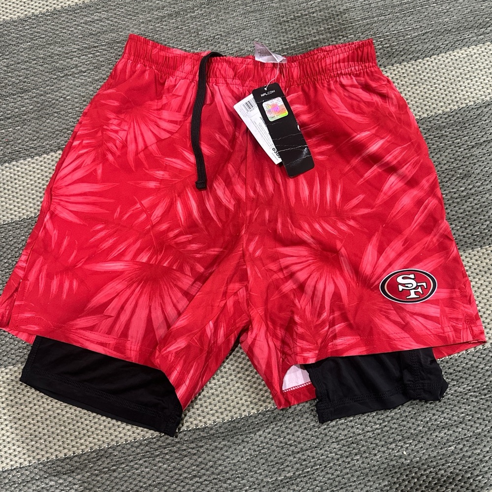 NFL Red Palm-Print Athletic Shorts with Black Liner